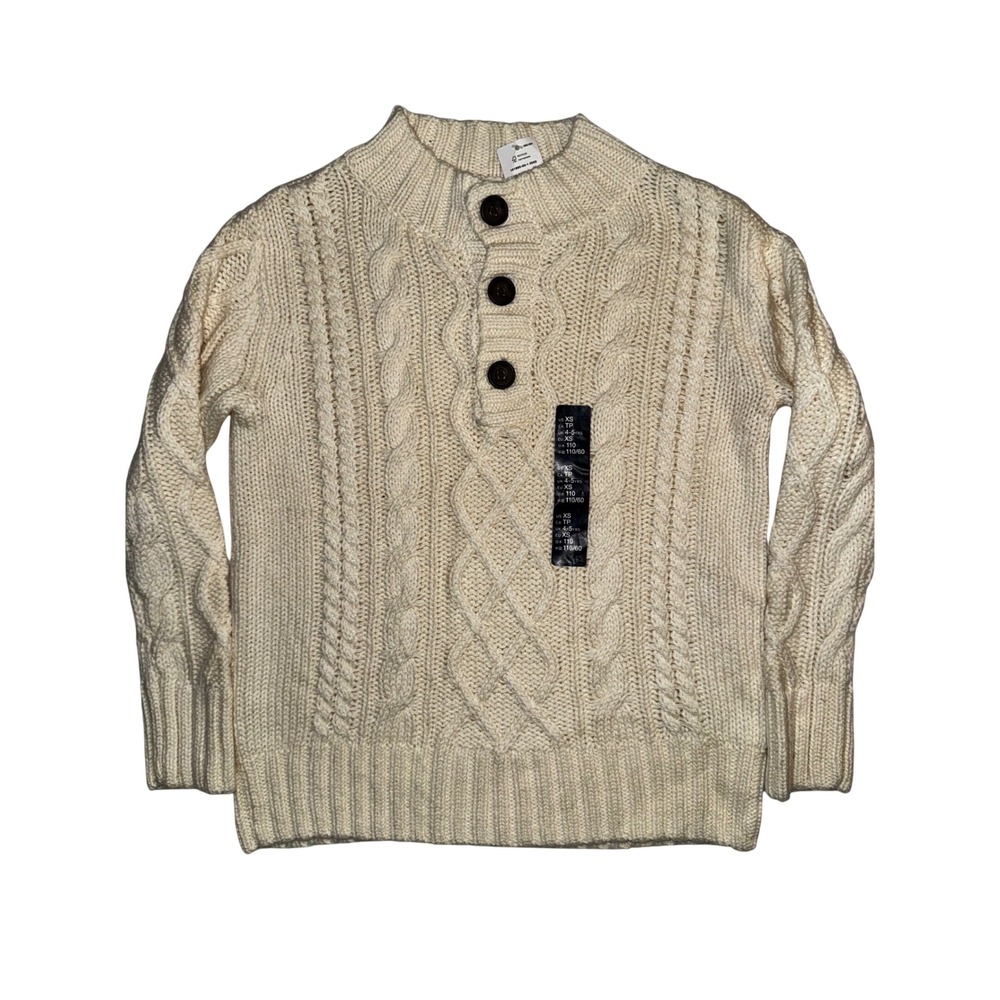 GapKids Boys Cream Cable Knit Henley Mock Neck Sweater XS 4-5 NEW